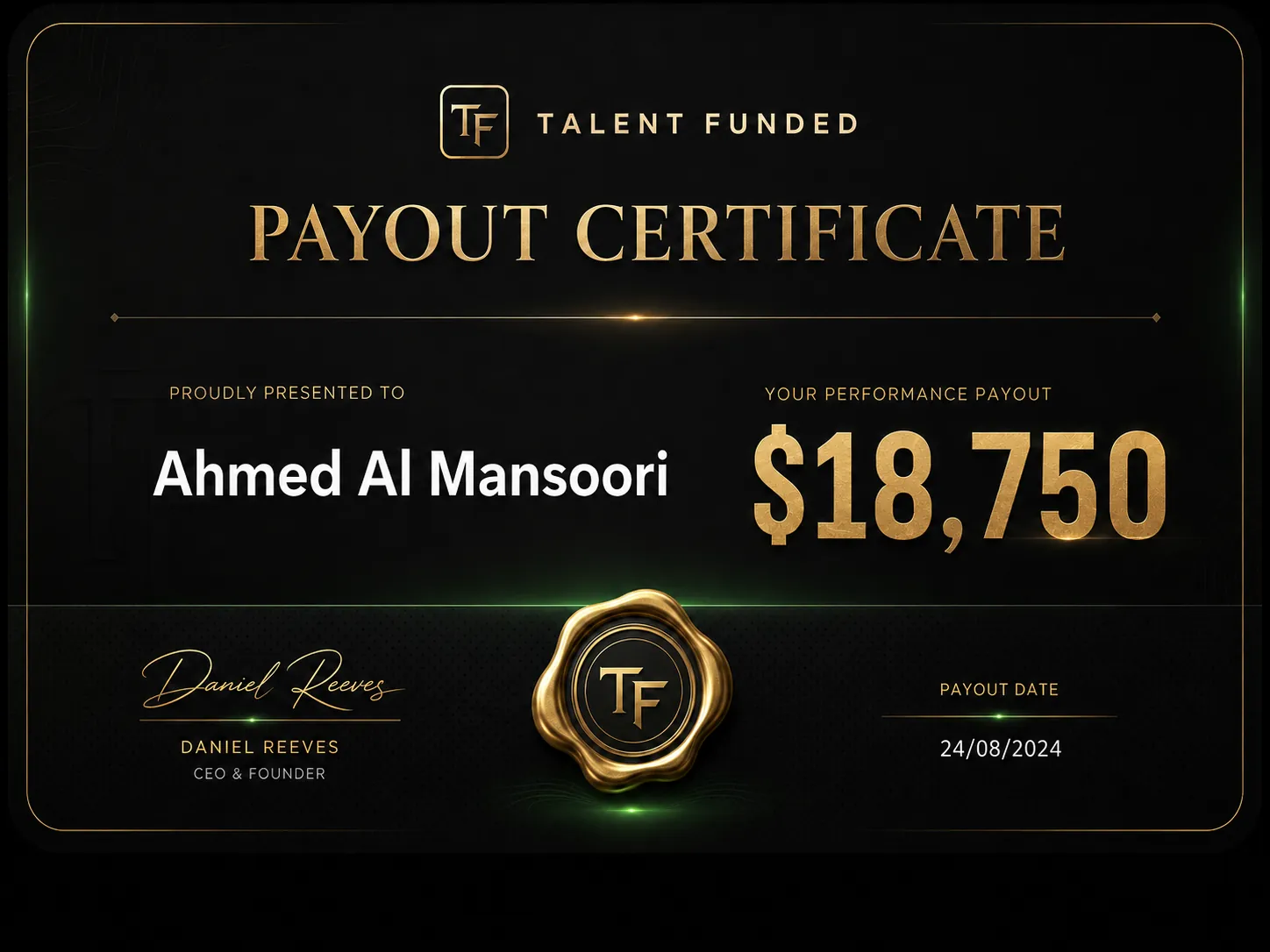 Talentfunded payout certificate 01