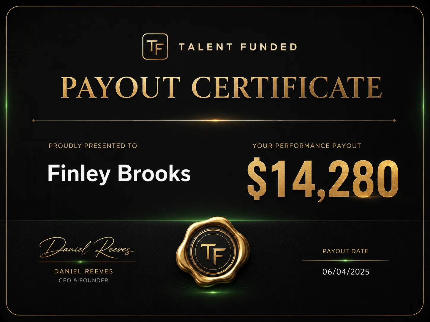 Talentfunded payout certificate 06