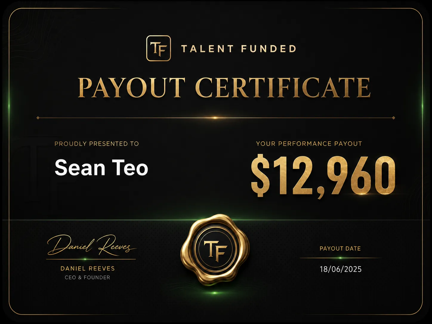 Talentfunded payout certificate 07