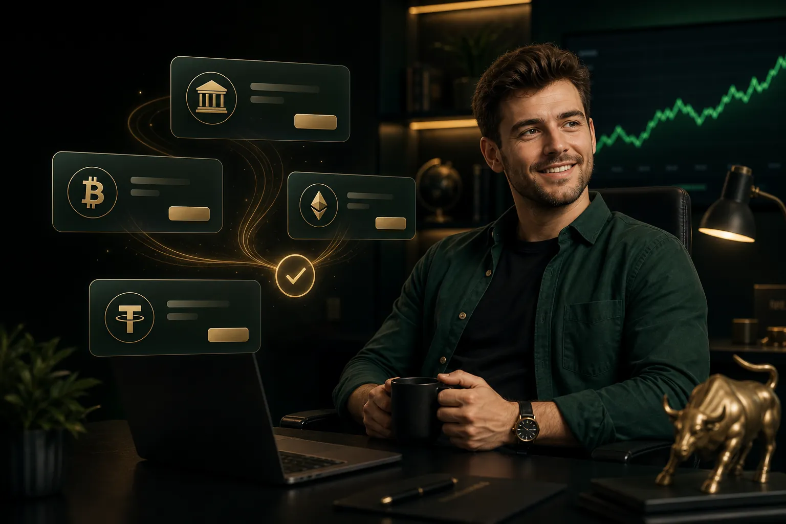 Funded trader with payout interface visuals